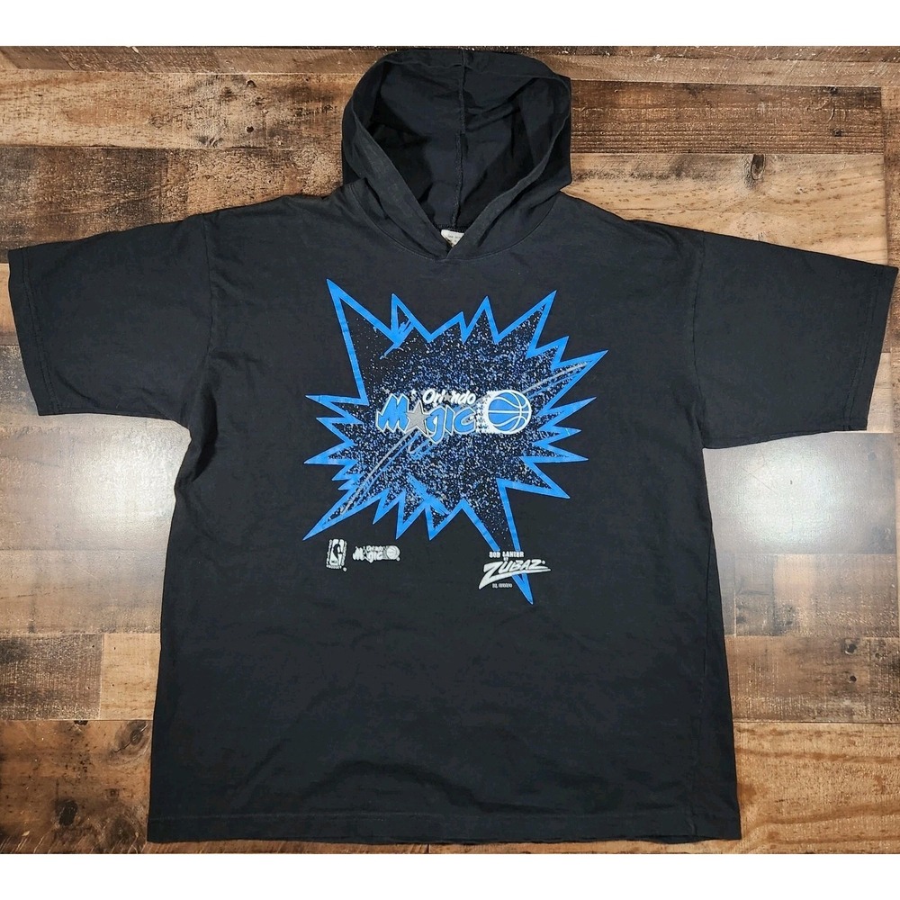 Vintage Orlando Magic Shirt Mens XL Black 90s Hooded Graphic Zubaz USA Made NBA